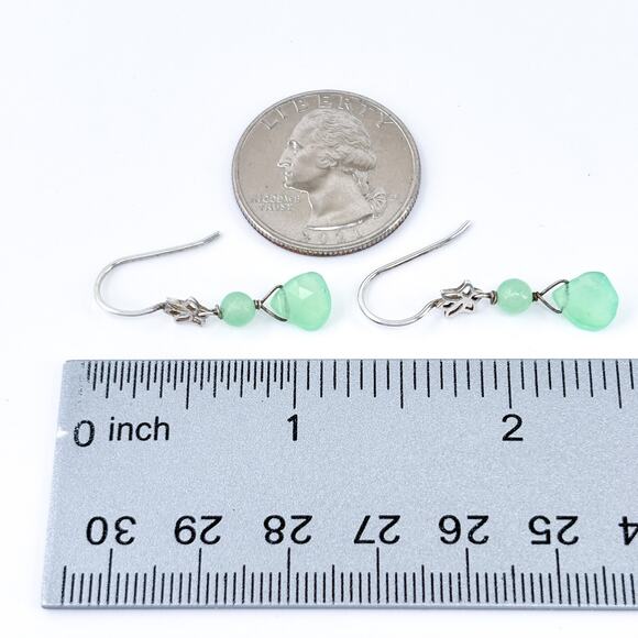 Vintage Sterling Silver 925 Chrysoprase Earrings | Dainty Green Gemstone Drops - Picture 5 of 6